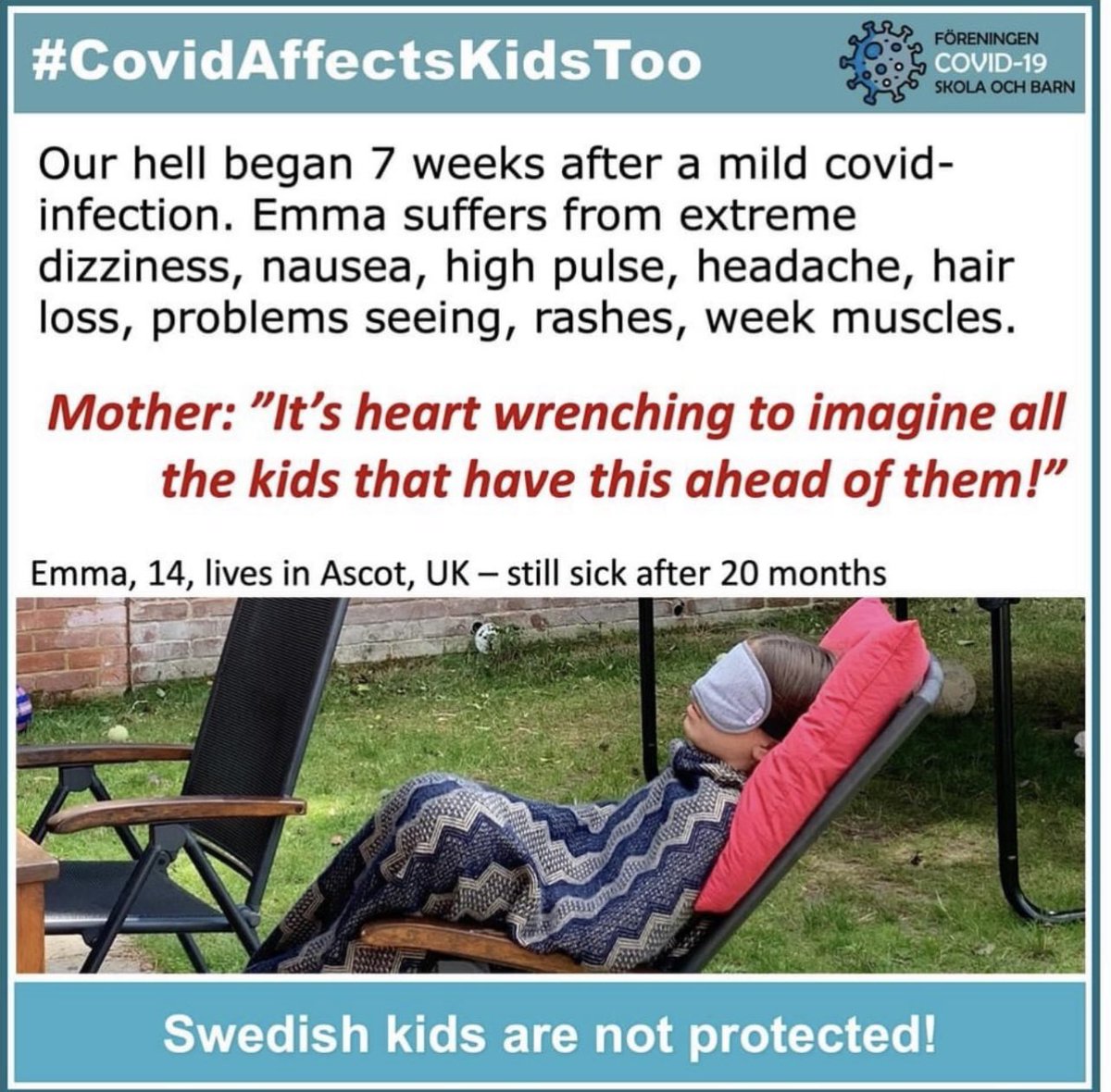 wendyisacsson's tweet image. In 2023 we want schools to be a safer place to be, in Sweden and around the world🌍
No child should have their health ruined by lack of safety measures
Test, mask,HEPA etc
#SafeEdForAll #MakeSchoolsSafe #Sweden #SaveOurKids @LongCovidKids @SafeEdForAll_UK @SwedishPM @Arbetsmiljo