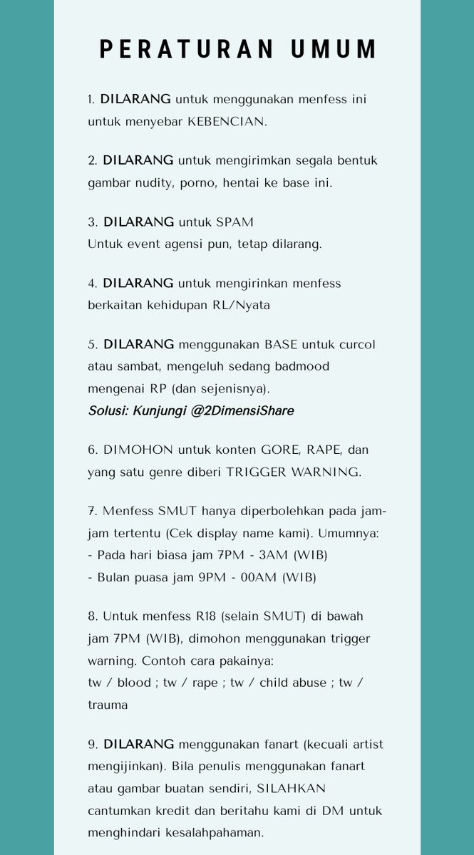 sedarinai's tweet photo. &amp;&amp;. 

1. Saya selaku penulis Tarangga sudah membaca carrd dan sanggup mematuhi peraturan.
2. Adapun gambar yang tidak boleh diunggah yaitu gambar berunsur nudity, segala art untuk vtuber, virtual artist, utaite, AI, dan juga fanart yang belum mendapat izin dari artist ybs. https://t.co/MWu0tUgsUw