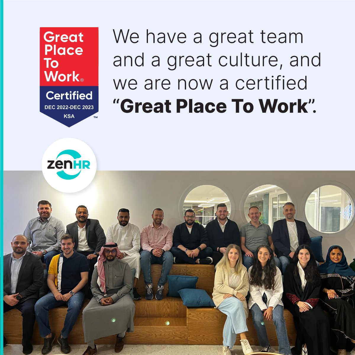 zenhrms's tweet photo. It’s official!🤩🥳Thanks to our people, we’re proud to have earned Great Place to Work Certification™. Our company culture is our top priority!
@gptw_me
 #gptwcertified #ZenHR #HRMS #TopHRMSinMENA #TopHRMSinKSA #employerofchoice https://t.co/iCHLLMNl7I