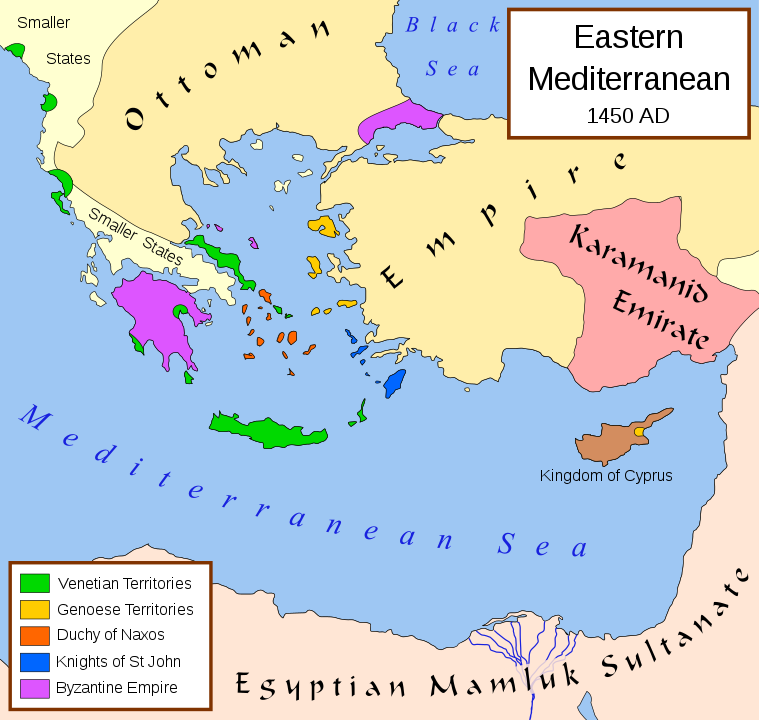 Anatolia in 1450, taken from https://en.wikipedia.org/wiki/Karamanids#/media/File:Eastern_Mediterranean_1450.svg