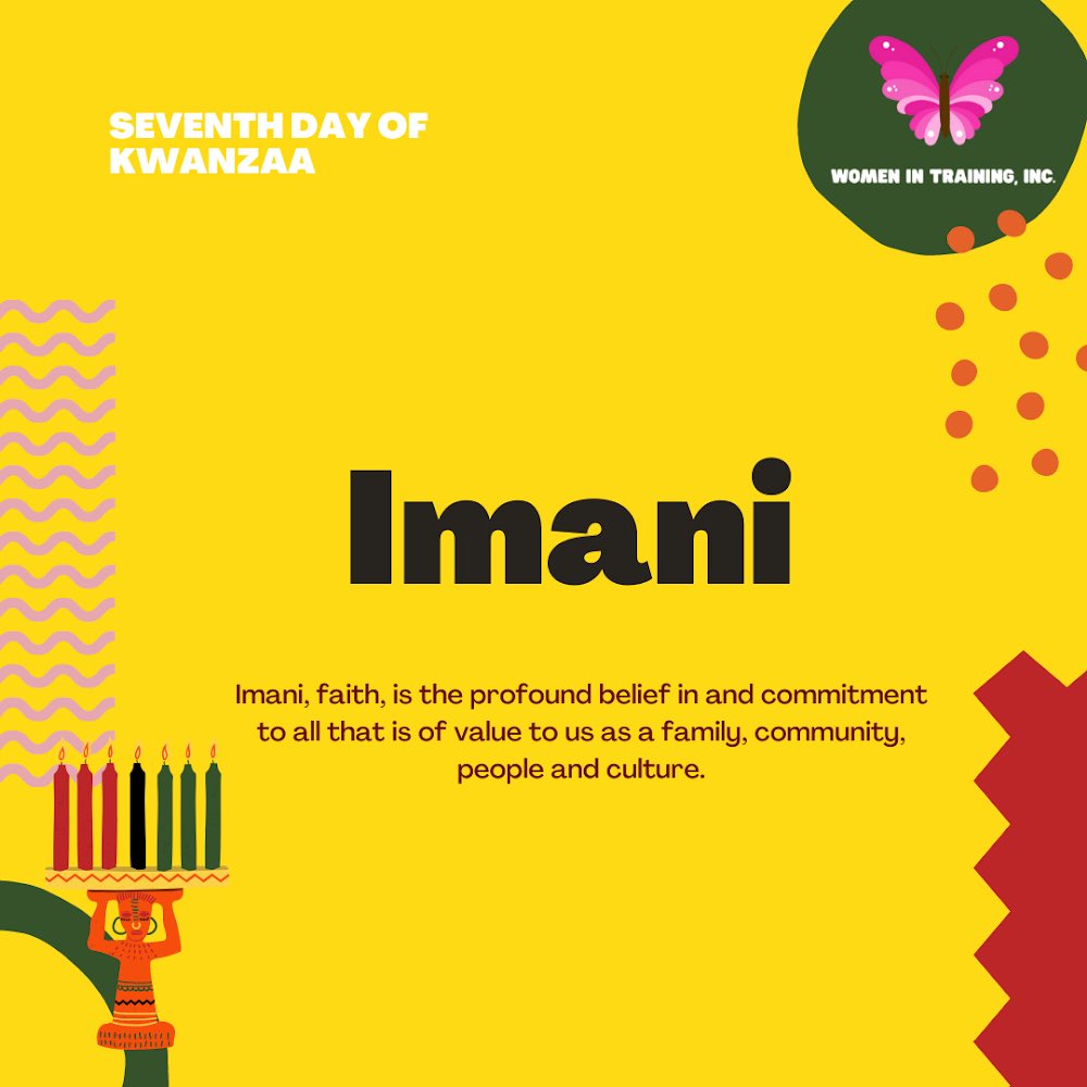 womenintrainin1's tweet photo. January 1 of each year is the seventh day of the weeklong Kwanzaa celebration of African American culture. Imani, or Faith, is the day’s principle. #Kwanzaa https://t.co/nDwxst8VzC