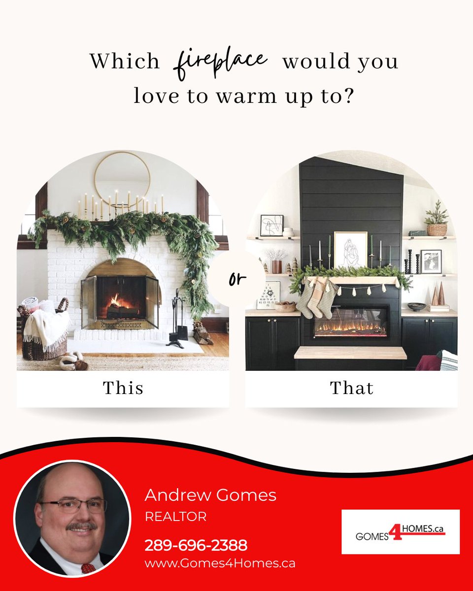 Is there anything better than cozying up by the fireplace? Which fireplace do you dream of warming up next to? Comment your choice below!#gomes4homes #thisorthat #questionoftheday #fireplace #cozyhome #holidayhome #homefortheholidays #homedesign #homedesigngoals #homegoals