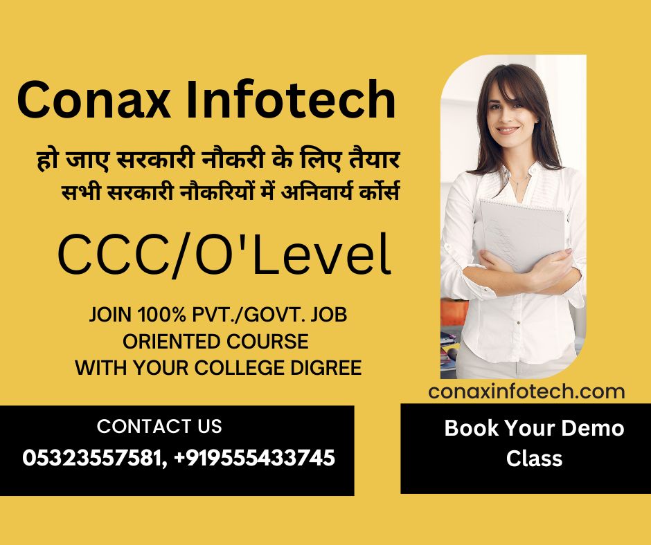 O'Level and CCC Coaching in Allahabad
Job Oriented courses which are in Demand for Online/Offline Group Classes Starts Now.
bit.ly/3hRJ8x4
#AbNahiTohKab #Olevel #coaching #ccc #training #course  #offlineclass #conaxinfotech #allahabad