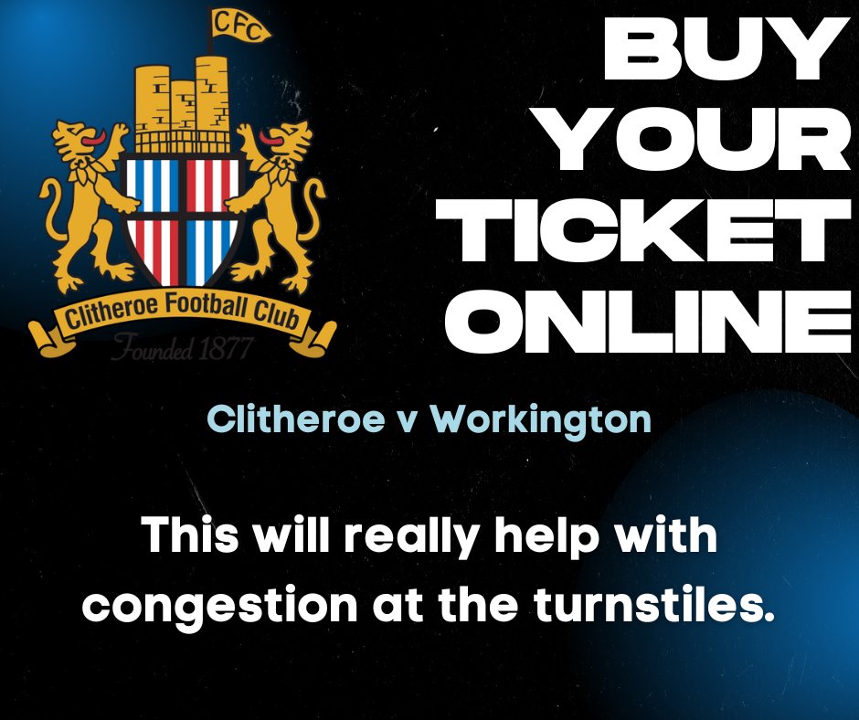 Buy your tickets via our website,this will really help with the larger crowds we are expecting today, the link is below. Looking forward to a great match today and the weather gods have blessed us with sunshine for most of the day. 
buff.ly/3WVjXZG 

@WorkingtonRedsAFC