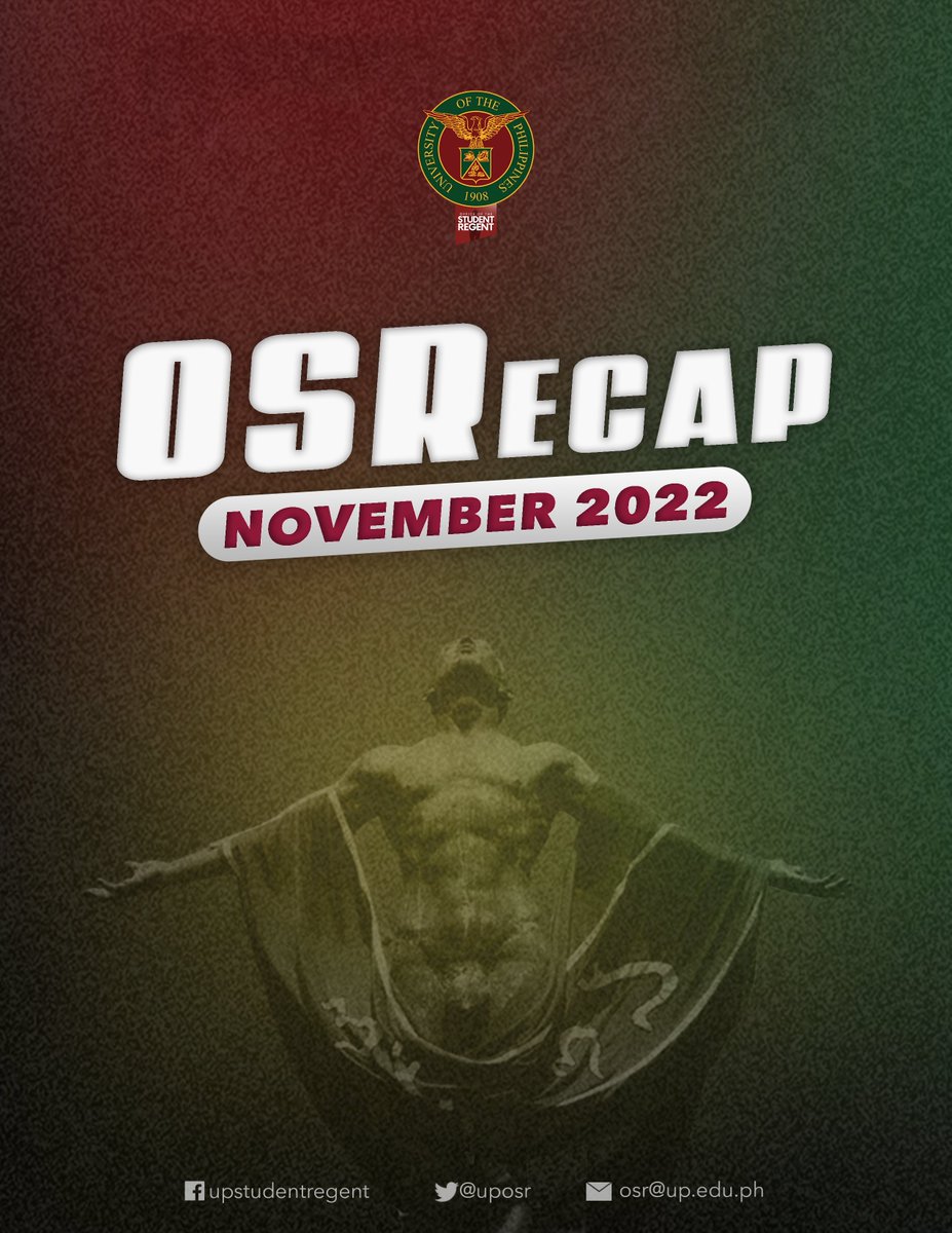 uposr's tweet photo. READ: #OSRecap for the Month of November 2022
From advocating against budget cuts to electing the 22nd UP President, the Office remains dedicated to upholding the values that unite us.
View the full report here: https://t.co/FIGKIQkHEf
#NoToBudgetCuts
#UPPrexy https://t.co/BsCqu9z6Yy