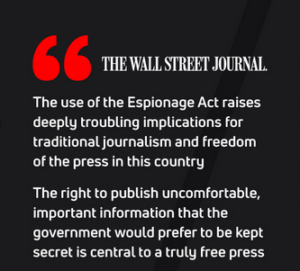 JulianAssange's tweet photo. The Wall Street Journal view on Julian Assange: 'The right to publish uncomfortable, important information that the government would prefer to keep secret is central to a truly Free Press' @WSJ #FreeAssangeNOW https://t.co/dLtDpcV4Ak