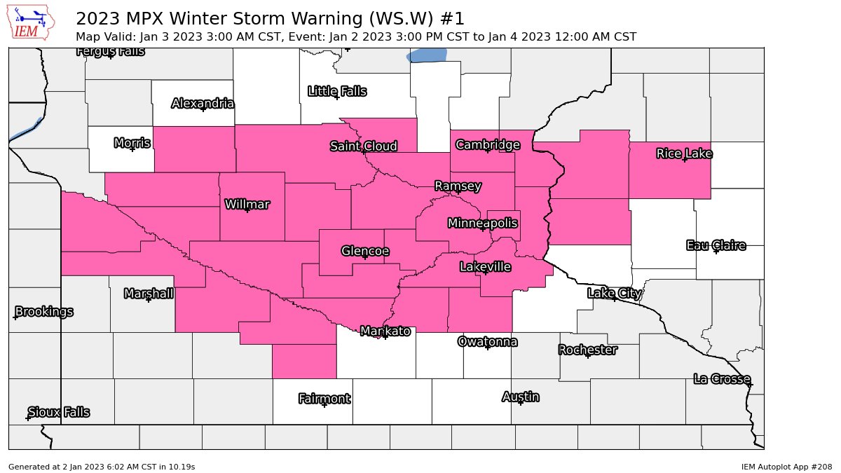 Midwest Weather on Twitter "MPX continues Winter Storm Warning valid