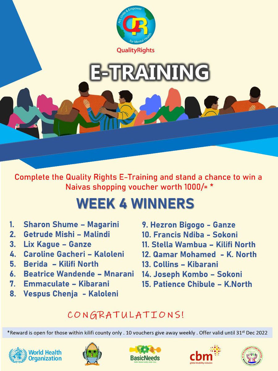 #HappyNewYear2023

On the Final week 4, we have an additional of 5 winners.

Congratulations to the 15 @naivas_kenya Shopping voucher winners.

#QualityRightsKilifi