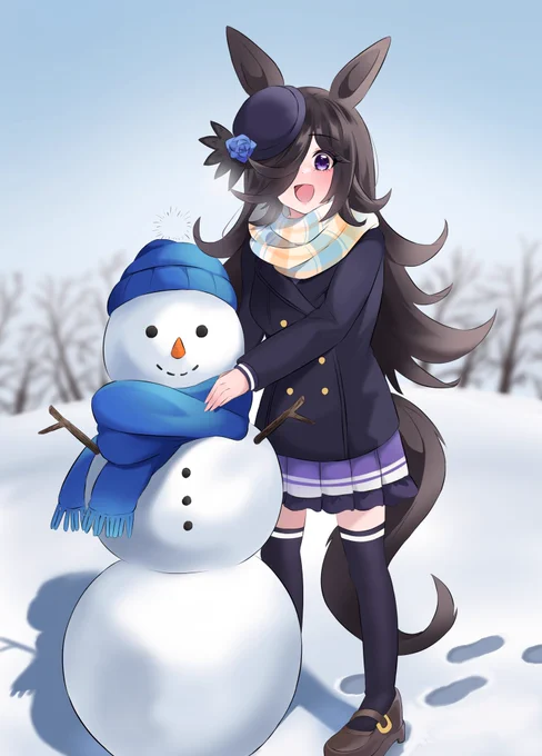 「みてみてー!ライス、おっきな雪だるまさん作ったよー!」 #ウマ娘  #ライスシャワー 