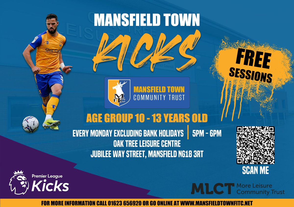 Mansfield_LC's tweet image. The FREE football sessions held were a great success. Due to their popularity they will return in 2023 from 9th January on the 4G pitch at Oak Tree Leisure Centre.  

Booking is via MTCT - please see poster below for details on how to book.