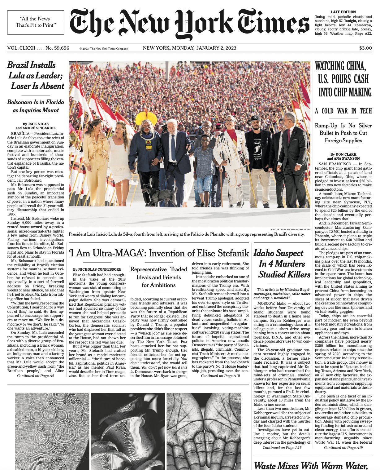 Jack Nicas on Twitter: "A capa do New York Times hoje: O Presidente Lula sobe a rampa. "O perdedor está ausente." https://t.co/DneIcMNcyj" / Twitter