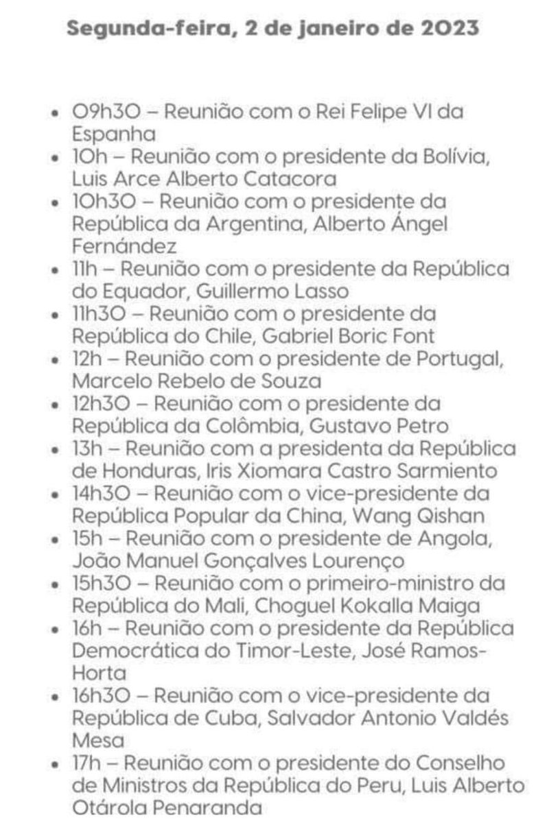 Agenda do Presidente da nação - 02/01/2023. Pra que gosta de comparações…