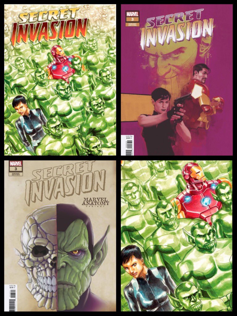 New ✨#MarvelCosmic✨ #comics this week for #NCBD (1/4/23)
✨
Secret Invasion #3 (of 5)
✨
W-#RyanNorth,A-#FrancescoMobili
✨
A-#EJSu
B-#MarcAspinall
C-#JonahLobe
✨
#IronMan #MariaHill #Skrull #SecretInvasion #Marvel #MarvelComics