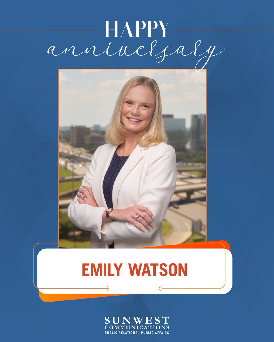 Happy #SunwestPR anniversary to the wonderful Emily Watson! Emily started her career with us as an intern in 2021 and has been with our team full-time for a whole year!