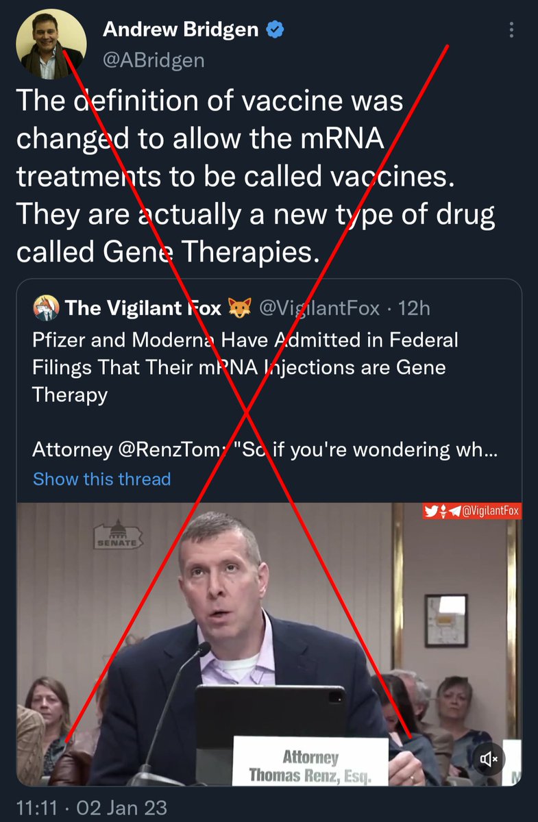 To be clear, this is a lie. British anti-vax MP Andrew Bridgen is claiming Covid vaccines are "gene therapy", which they are not. mRNA vaccines do not interact with the patient's DNA at all.