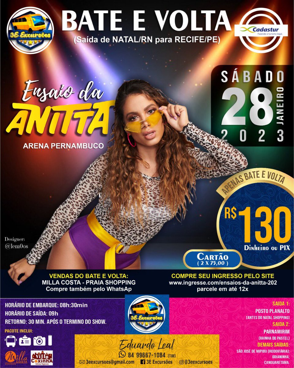 3eExcursoes's tweet photo. Já temos data marcada para nossa próxima excursão. Ensaio da @Anitta em Recife dia 28/01 https://t.co/VCZ3k57R07