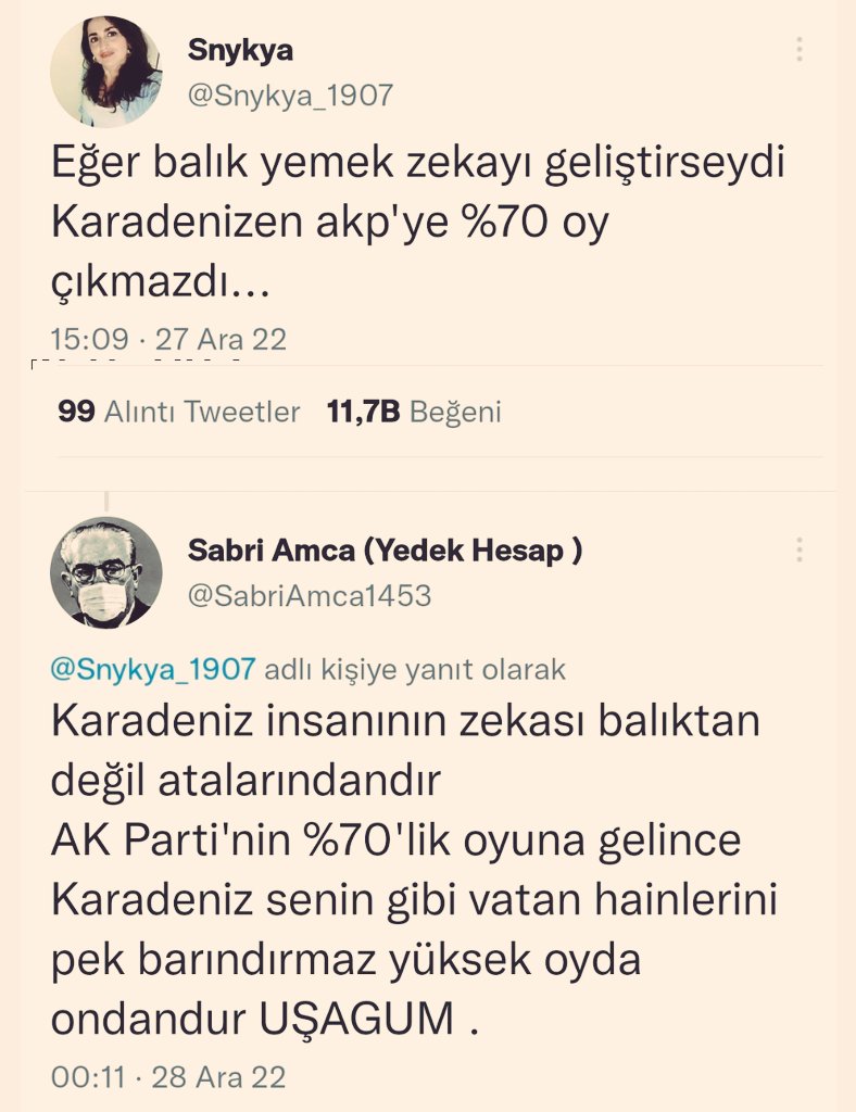 Reise Ak partililere ve Karadenizlilere hakaret 
Ve 11 bin beğeni 
Bu tweet'i Rt yapiyoruz hep beraber
