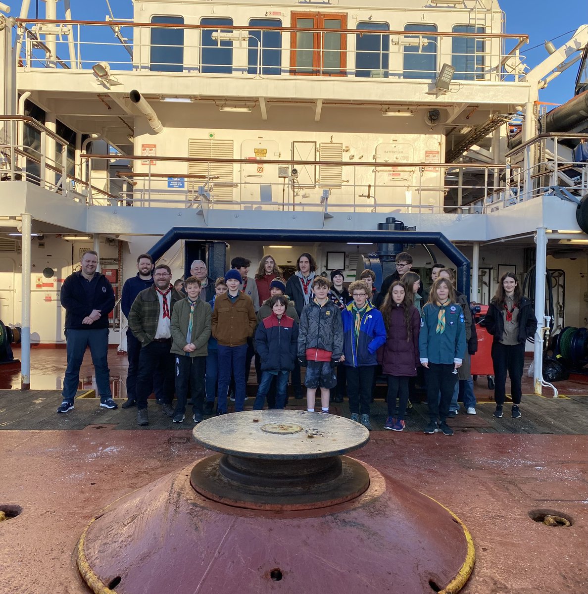 NLB_UK's tweet photo. Last month our chief executive gave a talk about NLB to Calton Explorers &amp; Broughton Scouts. And today the groups visited PHAROS in #Leith. Thanks to Master Chris, Chief Caterer Neil &amp; Chief Engineer Scott for hosting the visit &amp; answering the many brilliant questions #sesscouts https://t.co/O7ynXQW8ph