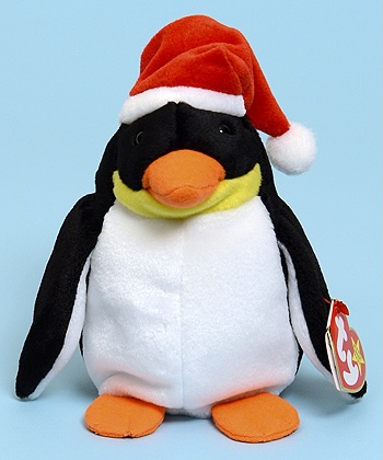 Zero the penguin. 
Birthday: January 2, 1998.
“Penguins love the ice and snow
Playing in weather twenty below
Antarctica is where I love to be
Splashing in the cold, cold sea !”