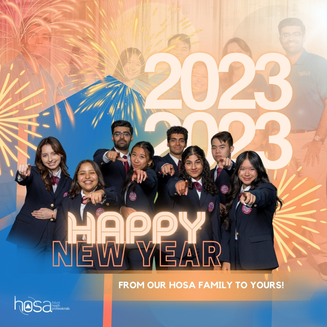 As we ring in the new year, we're feeling grateful for all of the amazing opportunities and experiences HOSA has given us. Here's to continuing to learn, grow, and make a positive impact in the world of healthcare. Happy New Year from all of us at HOSA! #HOSA #healthcare #NewYear