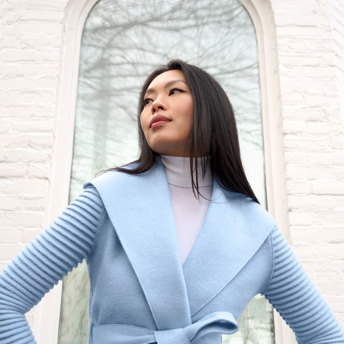 Sentaler's tweet image. Signalling a return to refined pastel hues that evoke a sense of tranquility and balance. Discover Glacial Blue, now available in limited quantities in two iconic SENTALER styles. #SENTALERFW23 #CapsuleDrop