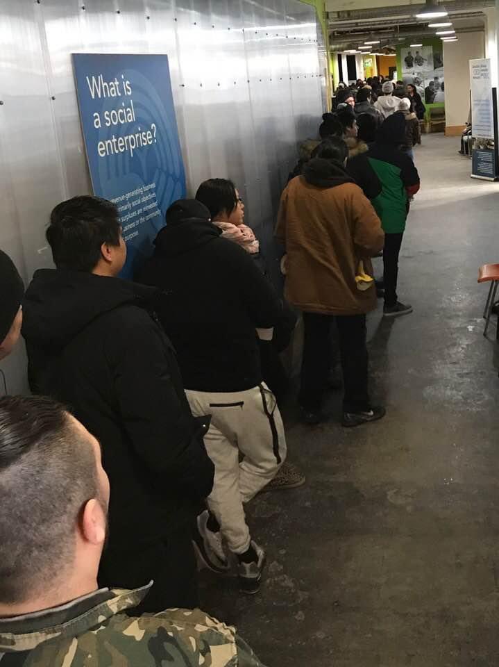 dawnskarma's tweet photo. @robbyleemac @bkives @heyjturner @HStefansonMB This is a photo from 2018 of a line-up of ppl who applied to BUILD’s training program. There were over 200 ppl applying that day. The demand for BUILD’s services has only increased. We could meet the demand if only we had the resources. #WeWantToWork #InvestInCommunity https://t.co/NnVmpYh4EI