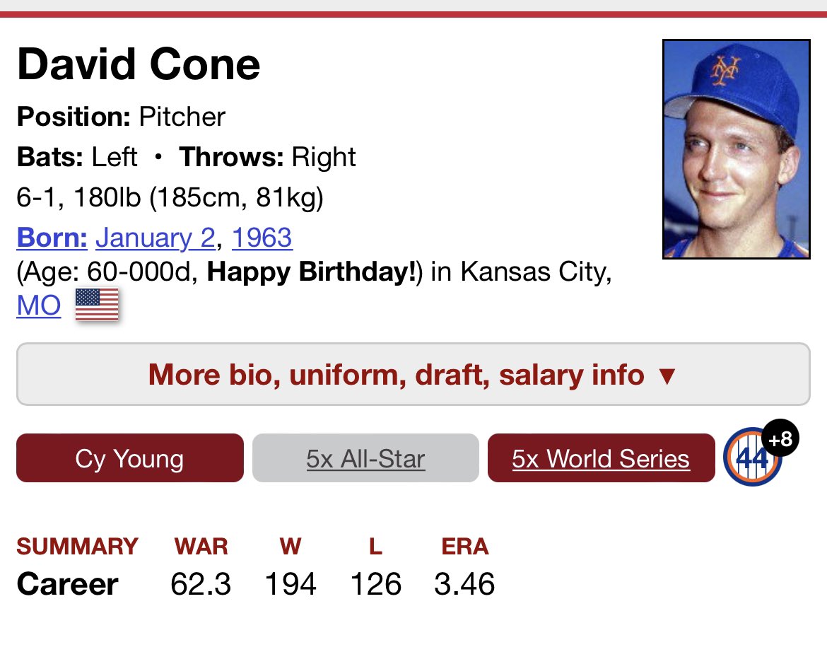 Happy Birthday to should be Hall of Famer David Cone 