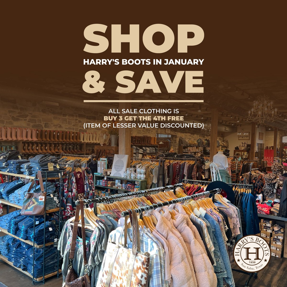 harrys1939's tweet image. We're looking to move inventory out and make room for new styles, so stock up on sale items for the whole family and save all month long! #shopsmall

#texas #harrysboots #cowboy #sale