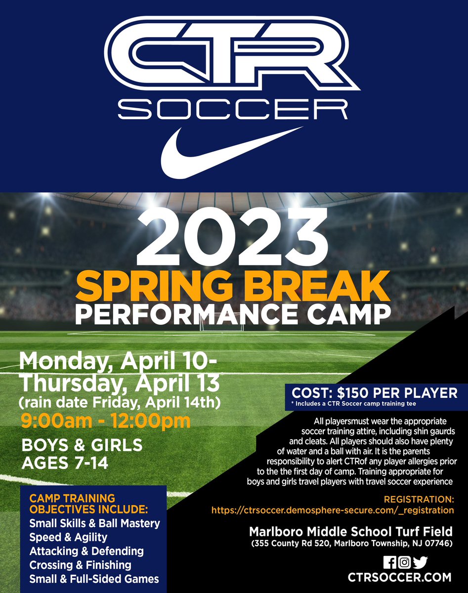 Register for our Spring Break Performance Camp at ctrsoccer.com 

#WeAreCTR