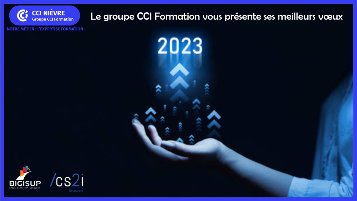 Le groupe CCI Formation et toute l'équipe Digisup vous souhaite une année 2023 riche en Communication, Innovation et optimisme !

#Digisup #cciformation #2023 #nievre #optimisme