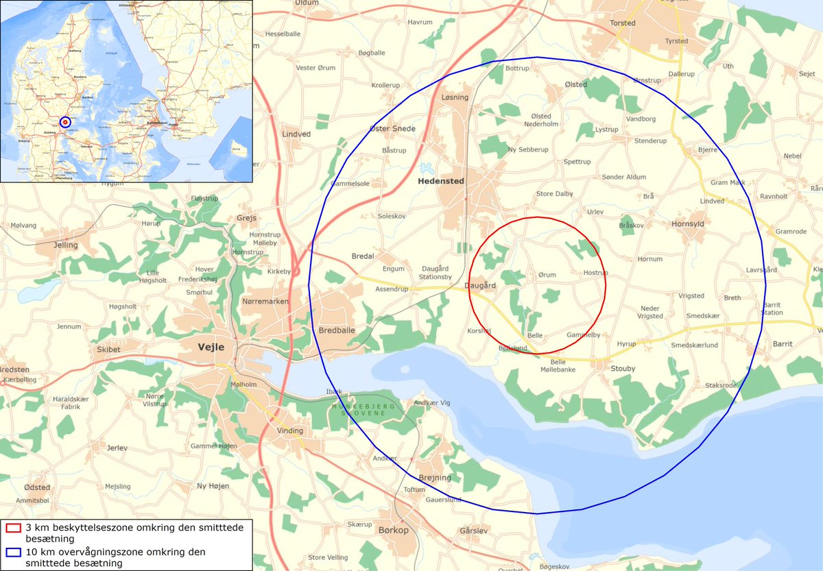 En hønsebesætning med 50.000 dyr er ramt af smitsom og dødelig fugleinfluenza. For at begrænse fuglenes lidelser og smitterisikoen bliver hele besætningen nu aflivet, og Fødevarestyrelsen opretter restrikstionszoner rundt om besætningen. direc.to/iuqz #dkbiz #dkfood