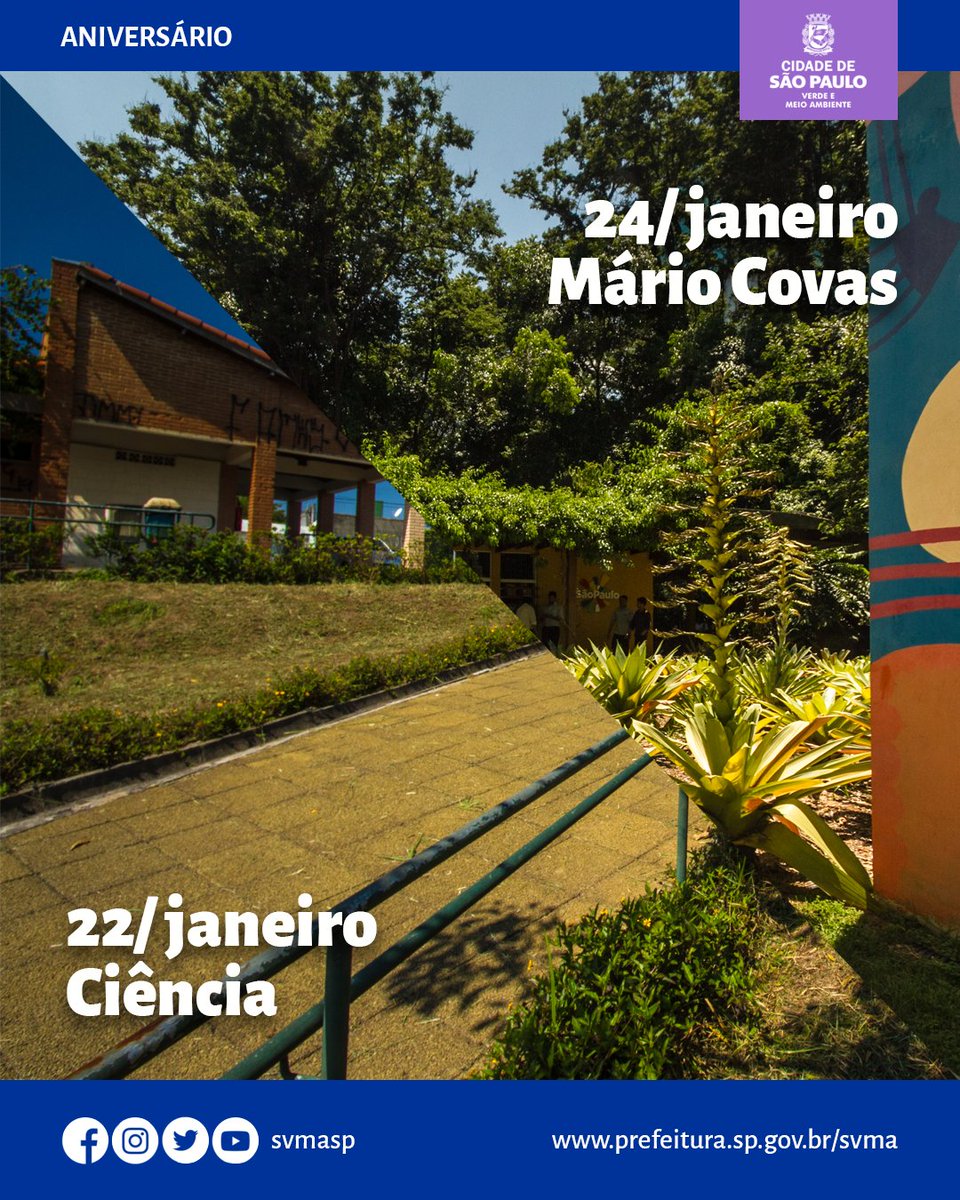 svmasp's tweet photo. Início de ano e com ele já vem os aniversariantes de janeiro!
Confira todos os parques criados neste primeiro mês e aproveite para conhecer essa áreas verdes durante as férias.
Segue o fio...
#parquessp #aniversario #meioambiente #natureza #janeiro https://t.co/aGYg8P6p7j