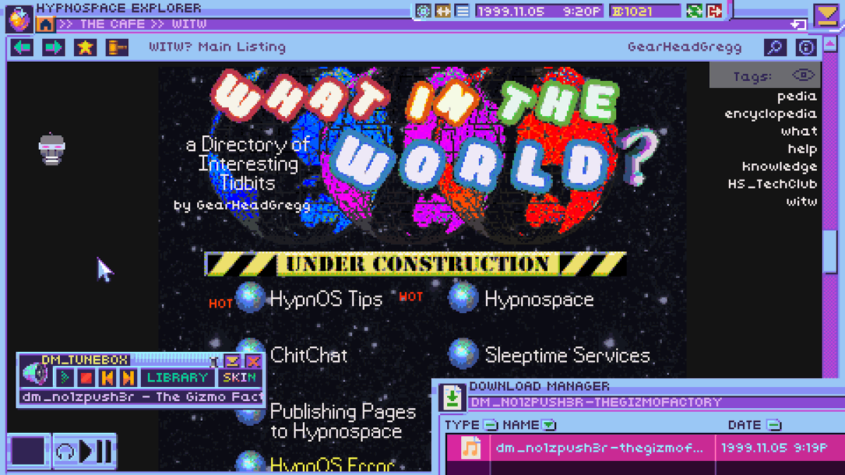 itchio's tweet photo. Hypnospace Outlaw: Alternate reality internet simulator set in 1999! Now 60% off on the #ItchWinterSale!

https://t.co/gtIS786R2s https://t.co/XjYCXDe1YO