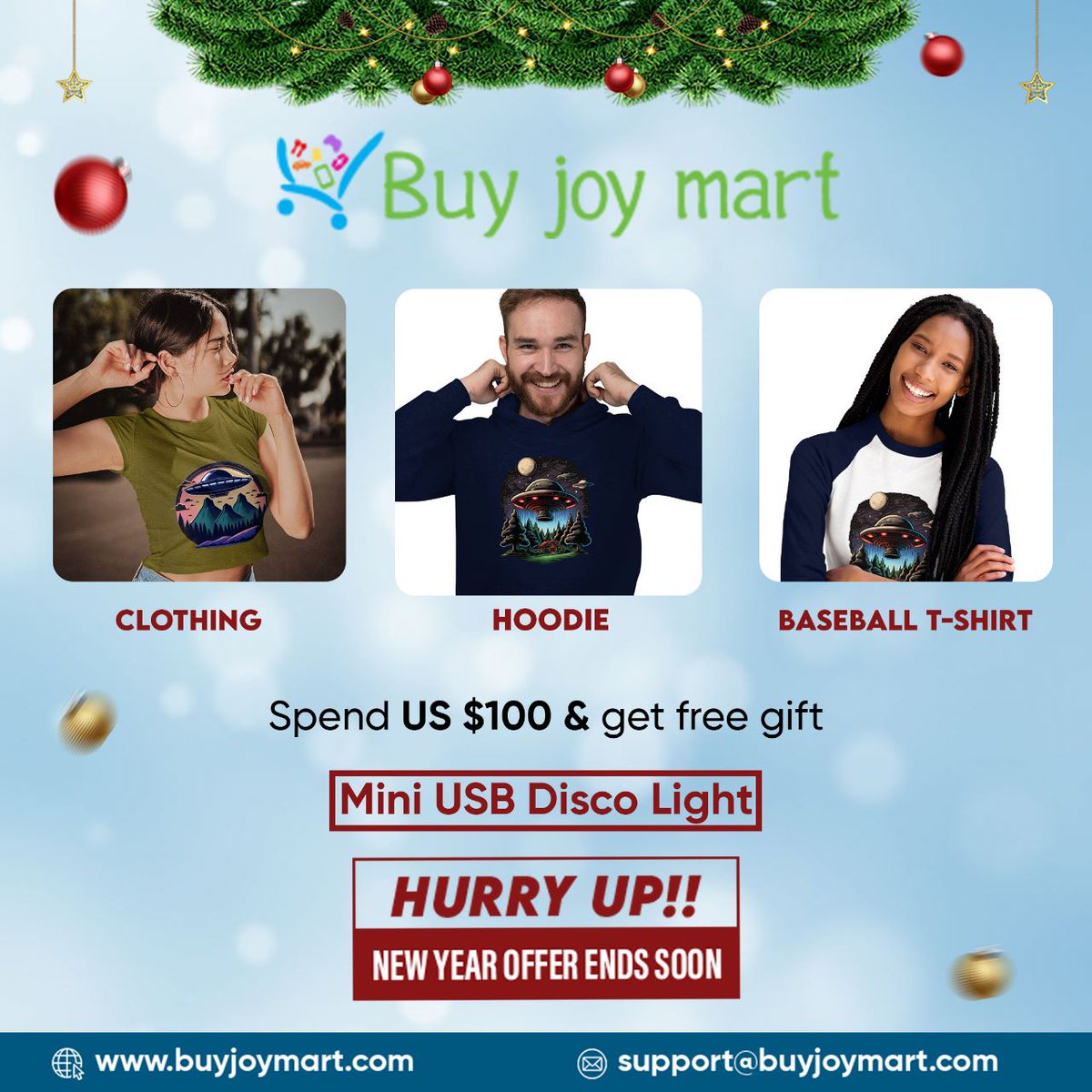 Get the latest fashion of clothing.
buyjoymart.com/clothing

Spend US $100 and get a free Mini USB Disco Light as a Gift
HURRY UP!!

#buyjoymart #onlineshopping #shoppingonline #shopping #clothing #hoodies #winterclothing #tshirtsale #tshirts #hoodieseason