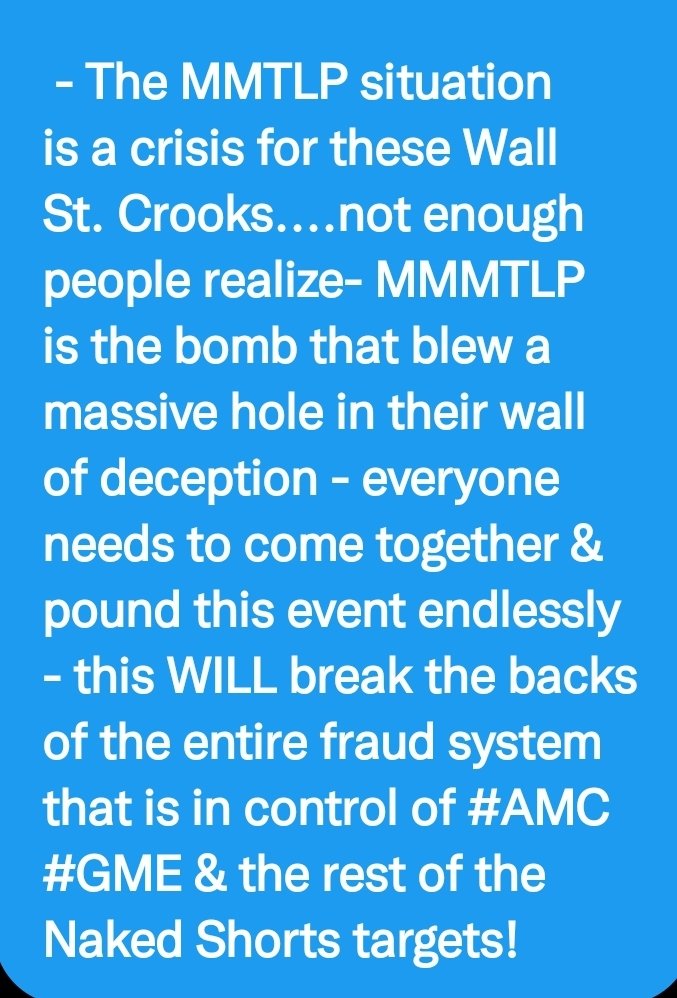 💣💣💣💥💥💥 THIS IS IT!

$MMTLP WAS THE TICKING TIME BOMB THAT HAS NOW EXPLODED AND BLOWN A MASSIVE HOLE THROUGH THE WALL ST. DECEPTION &amp; CORRUPTION OF SHARE COUNTERFEITING &amp; NAKED SHORTING! #GME #AMC #MULN #BBIG $GTii #MMTLP
<a href="/cvpayne/">Charles V Payne</a> <a href="/elonmusk/">Elon Musk</a>
<a href="/joerogan/">Joe Rogan</a>
READ &amp; LEARN 👇👇👇