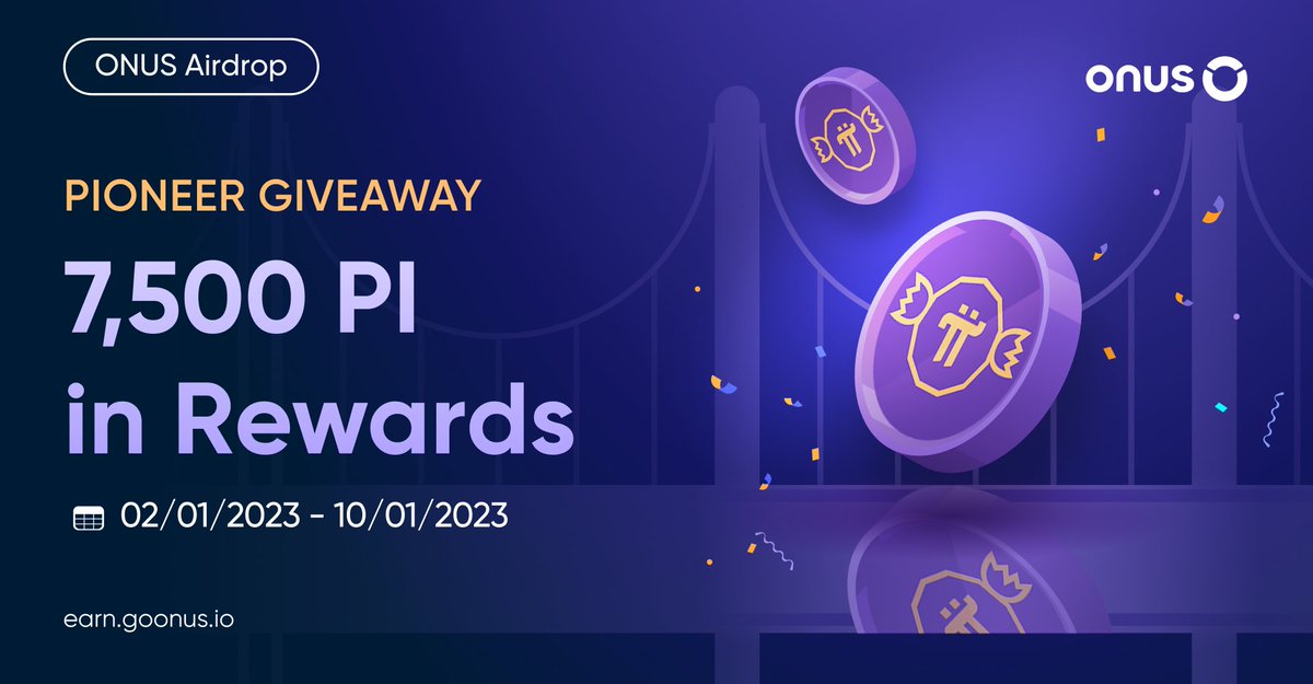 💸 ONUS #Pioneer #Airdrop 💸

🎁 7500 #Pi #Giveaway

To enter:
✅ Follow <a href="/ONUSFinance/">ONUS</a>, tag 3 friends &amp; RT
✅ Join t.me/onus_global
✅ Submit #ONUS ID
➡️ earn.goonus.io/en/projects/pi…

⏰ End 10th Jan

#PiNetwork #Pi #Giveaways #Blockchain #Crypto