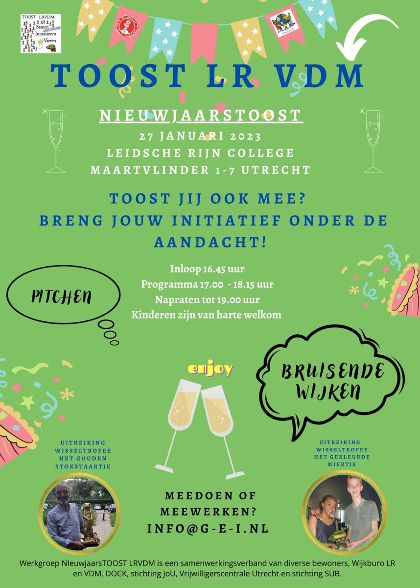 Staat #TOOSTLRVDM al in je agenda? Vrijdag 27-1 is de NieuwjaarsTOOST in het Leidsche Rijn College 17.00-19.00. We vieren buurtinitiatieven en nog veel meer. Meer info op bit.ly/3VrixVU <a href="/DOCKUtrecht/">DOCK Utrecht</a> <a href="/vcutrecht/">VC Utrecht</a> <a href="/DOCKNout/">DOCKNout</a> <a href="/SanDOCKUtrecht/">Sandra Willemsen</a> <a href="/JoUUtrecht/">JoU Utrecht</a> <a href="/DOCKNout/">DOCKNout</a> <a href="/JoU_VDM/">JoU_VDMLR</a>