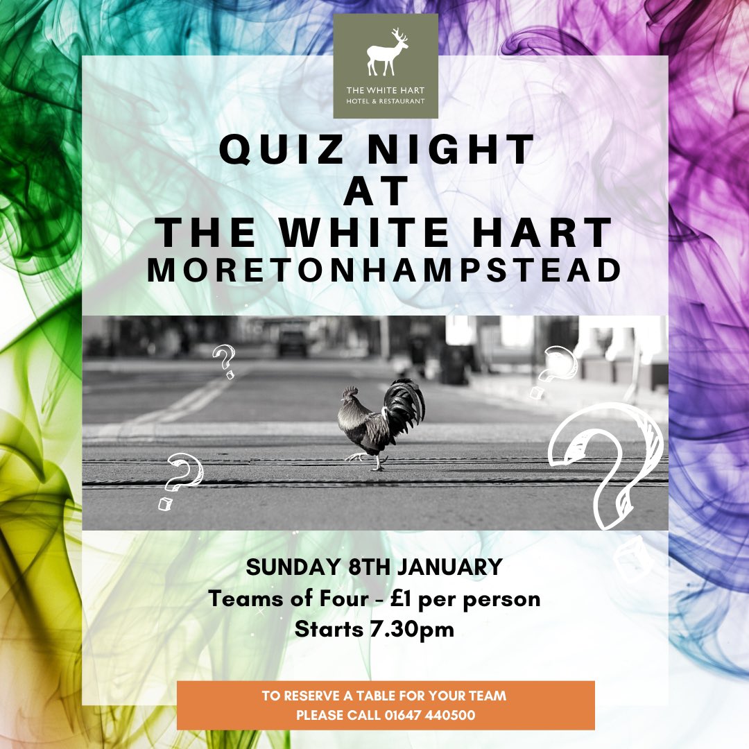Happy New Year everyone! Our next Pub Quiz will be on Sunday 8th January starting at 7.30pm. So if you are visiting Dartmoor &amp; fancy a night out with friends in the warm &amp; cosy surroundings of our historic posting inn, then why not come along &amp; join in the fun! #thehartofdartmoor