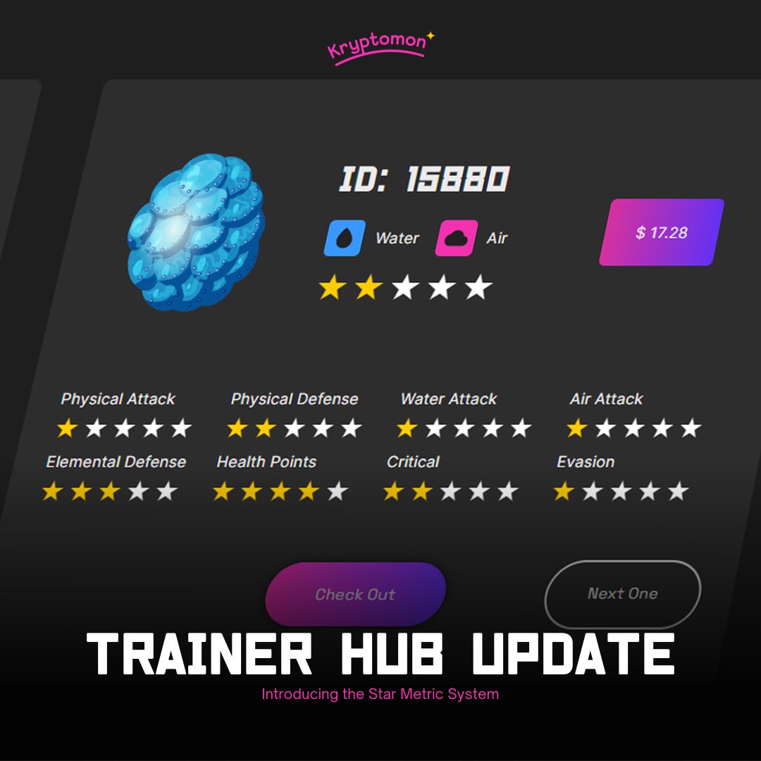 KryptomonTeam's tweet photo. The KryptoFinder on the Trainer Hub just got a new sparkling update: Introducing the Star Metric System. 

The Star Metric System makes finding your perfect #Kryptomon much easier and faster by highlighting the most significant stats of each Kryptomon. 
⬇️
https://t.co/qkvgwbsYFr https://t.co/gsQ8yU7e3V