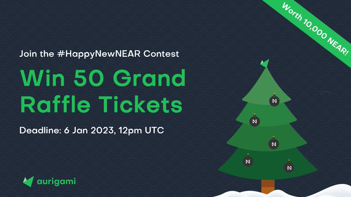 It's a #HappyNewNEAR anon!

We'll be giving away 50 raffle tickets to win a share of 10,000 $NEAR!

All you have to do is:
💎 Like and RT 
🎁 Follow <a href="/aurigami_PLY/">Aurigami</a> &amp; <a href="/NEAR_Blockchain/">NEAR Blockchain</a> 
🔔Comment your NY message + NEAR address below

Now, let's take a look at our Q4 journey... 🧵