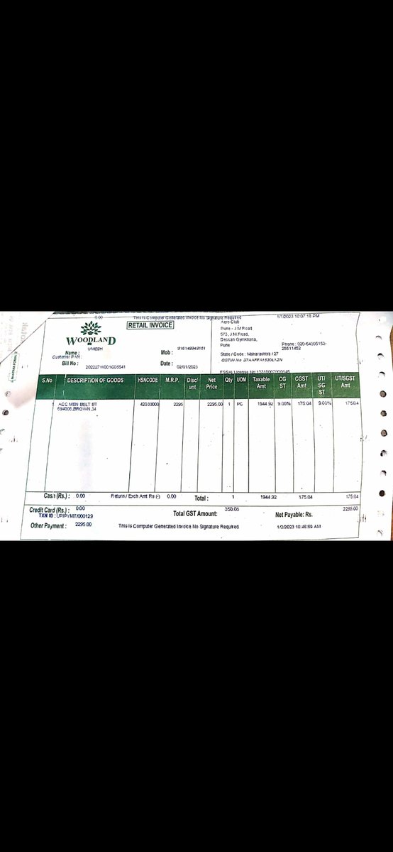 umesh_dabade's tweet photo. @Woodland Pls find the DM sent today .regarding the Bill ...Purchased At Pune Store https://t.co/DDtMCIhk1J