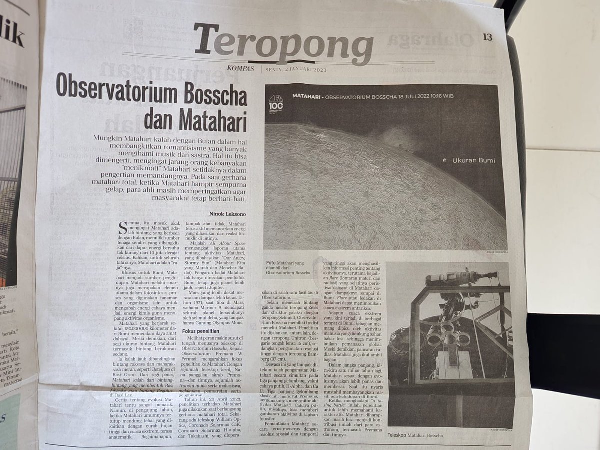DuniaAstronomiDotCom (@duniaastronomi) on Twitter photo ini tulisan tentang Observatorium Bosscha di koran Kompas 2 Januari 2023
<a href="/obsbosscha/">Bosscha Observatory</a> ini tulisan tentang Observatorium Bosscha di koran Kompas 2 Januari 2023
<a href="/obsbosscha/">Bosscha Observatory</a>