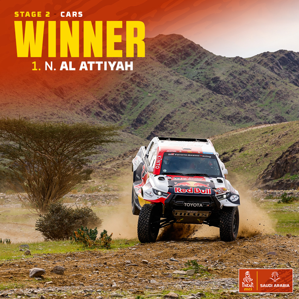 🏁 Stage 2️⃣ - CARS 🚗

Provisional top 3:
🥇 Nasser Al Attiyah 
🥈 Erik Van Loon
🥉 Carlos Sainz

Follow the other categories live 👉
…r.live.worldrallyraidchampionship.com/en

#Dakar2023