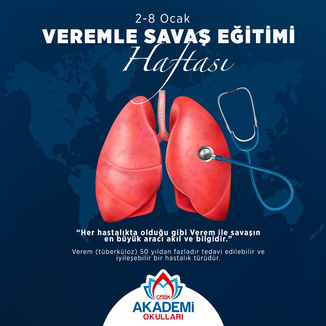 “Her hastalıkta olduğu gibi Verem ile savaşın en büyük aracı akıl ve bilgidir.”

Verem (tüberküloz) hastalığı hava yolu ile bulaşan, önlenebilir ve tedavi edilebilir bir hastalıktır. 

2-8 Ocak #VeremleSavaşEğitimiHaftası

#ÇözümAkademiOkulları
