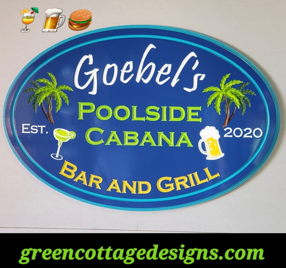 cottage_green's tweet image. Personalized Bar &amp;amp; Grill Outdoor Pool Signs by greencottagedesigns.com All Weather Carved PVC Signs #Cabana #Poolside #PoolSign #Montecito #Atlanta #Burgers