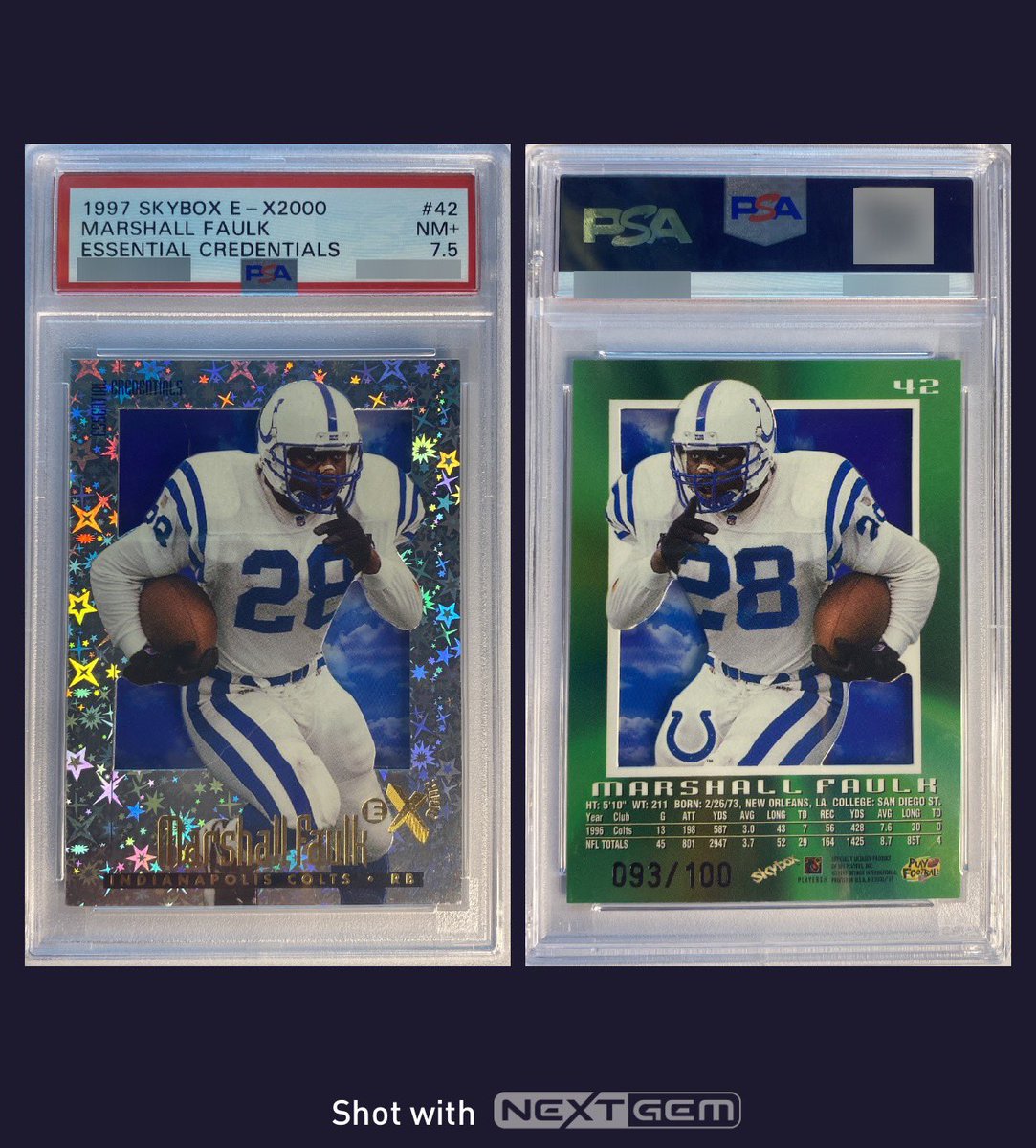 ryryweber1's tweet photo. @roroweber1 @NextGemApp MARSHALL FAULK 1997 SKYBOX E - X2000 ESSENTIAL CREDENTIALS /100
#MarshallFaulk #skybox #EssentialCredentials #PSA https://t.co/b5UemEY8rv