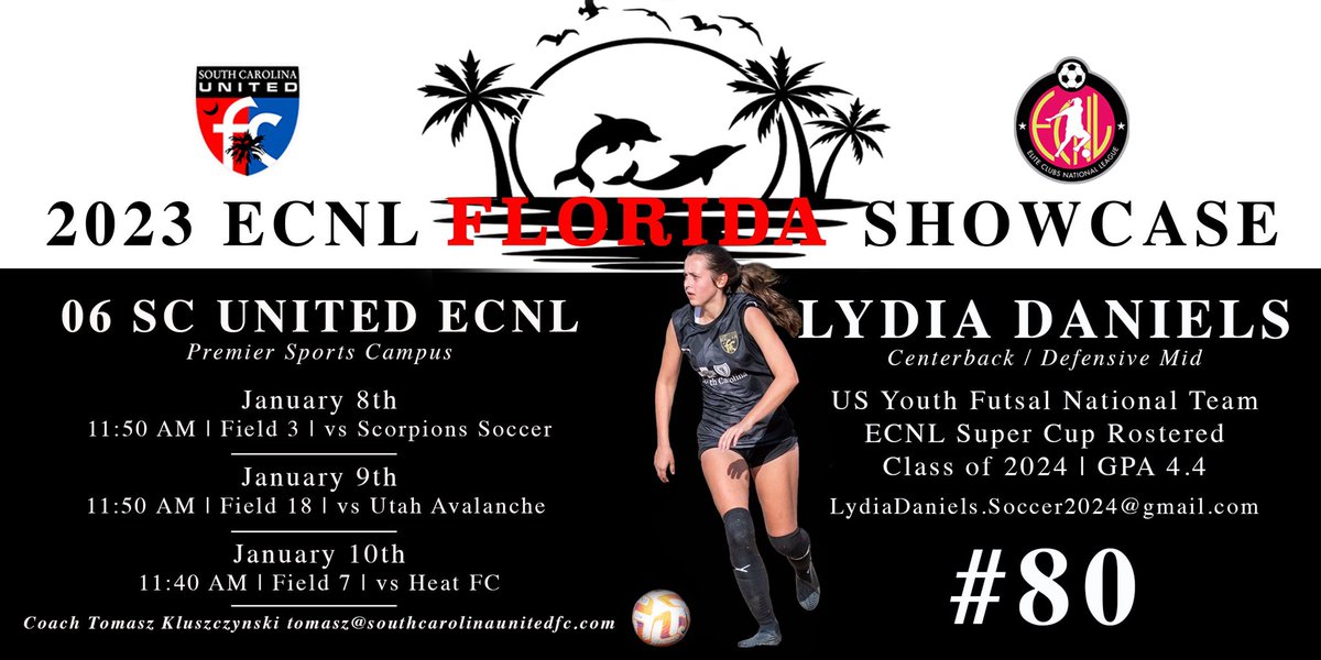 As soon as I return from playing futsal in Portugal, I will be heading to Florida for the <a href="/ECNLgirls/">ECNL Girls</a> showcase with 06 <a href="/SCUnited_FC/">SC United FC</a> coached by <a href="/tikitakaklu/">Tomasz Kluszczynski 🇵🇱/🇺🇸</a>. 

I will be #80 for this event. I can’t wait to compete!

Highlights: youtu.be/4-UFkHpvWp0 @SoccerMomInt <a href="/ImYouthSoccer/">ECNL/GA/Recruiting/College Soccer</a>