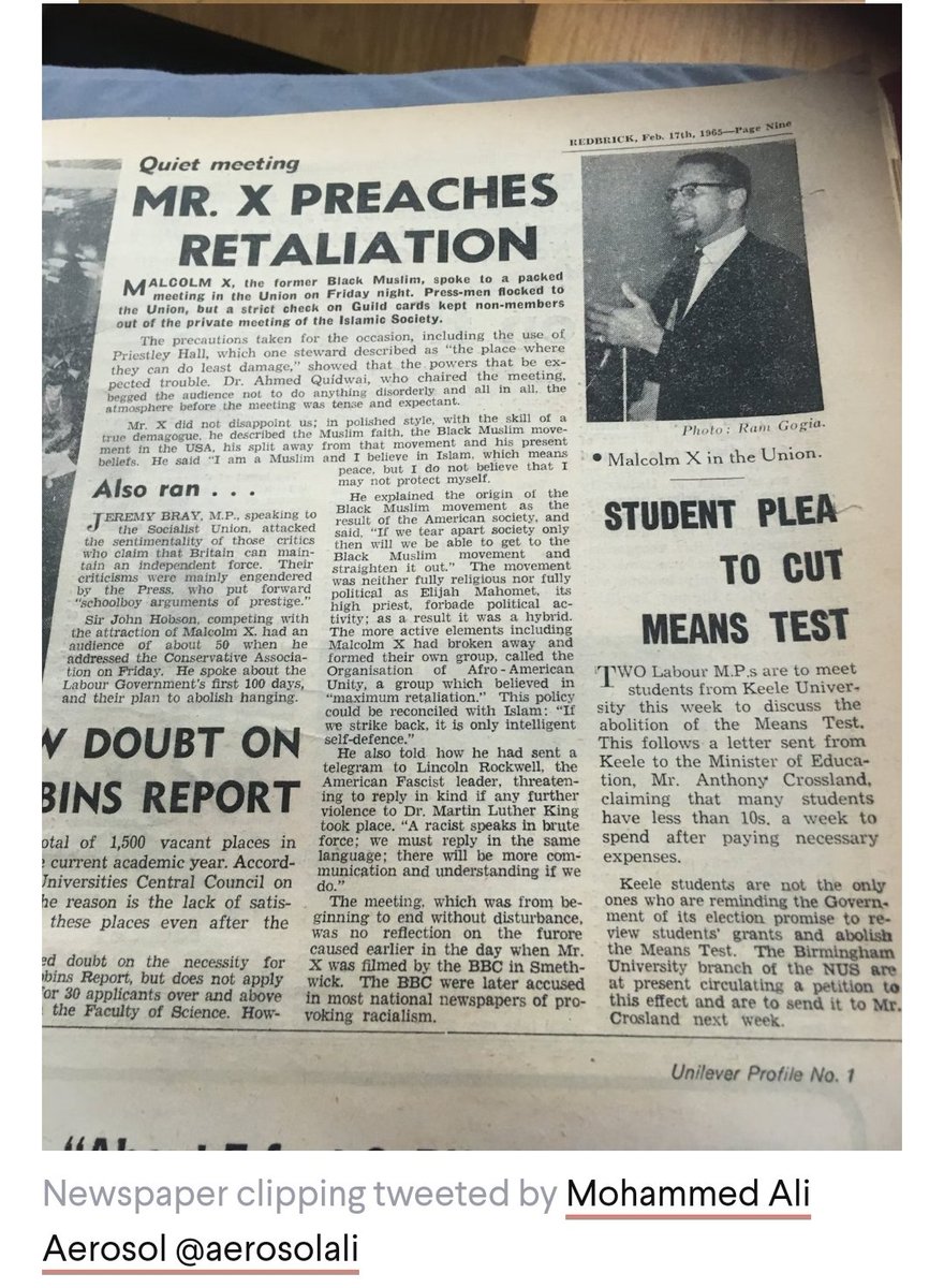 When Malcolm X visited Birmingham days before his assassination. Puts the humble Bangladeshi restaurant firmly in civil rights history. Check out the full article here: lnkd.in/eVrXbZiz Credit to @AliAerosol for connecting us to this heritage.