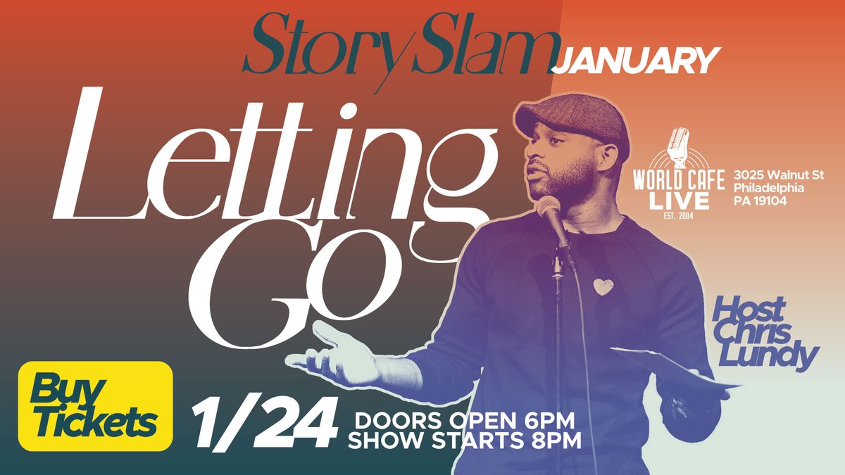 FirstPersonArts's tweet photo. HAPPY NEW YEAR!!! submit your story with the theme LETTING GO to Stories@firstpersonarts.org for a chance to be one of our 4 pre-selected storytellers. 

We will see you at @worldcafelive on Tuesday, January 24th at 8:00pm

https://t.co/0bcGUNUZzS

 #fpaslam #FirstPersonArts https://t.co/qbiihbXVKL