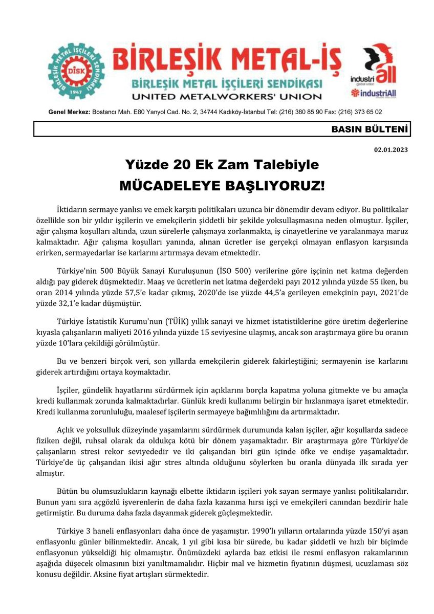 BMİS’in açıklamasında dile getirdiği tespitlere katılıyoruz ve talebini destekliyoruz. Bu dayanışmamızı ve çabalarımızı, özellikle aşağıda yaptığımız vurgular çerçevesinde hayata geçirmeye çalışacağız: metalgazete.org/2023/01/02/dis…